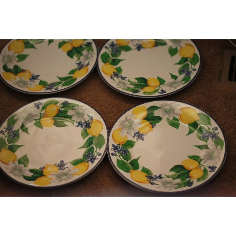 Royal Norfolk Lemon Dinner Plate Yellow Fruit Ceramic 10.5- Set of 4